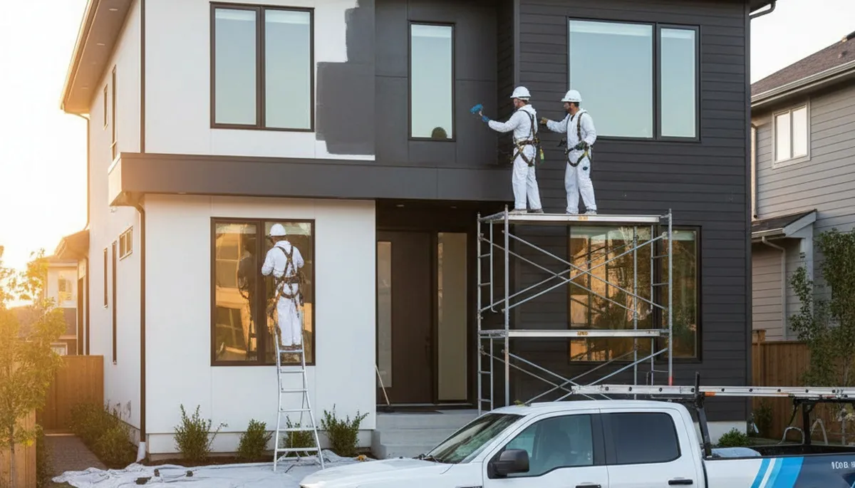 Professional exterior house painters in Hoboken, NJ applying durable paint for long-lasting curb appeal