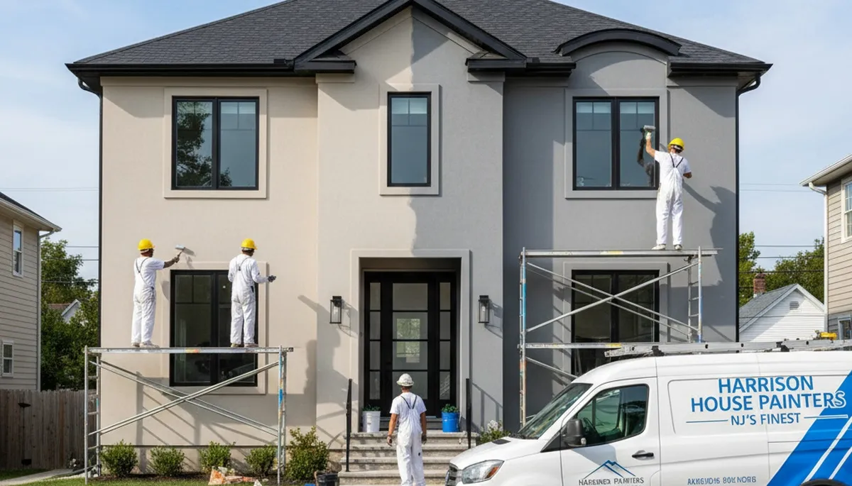 Professional house painters working on residential exterior in Hoboken, NJ