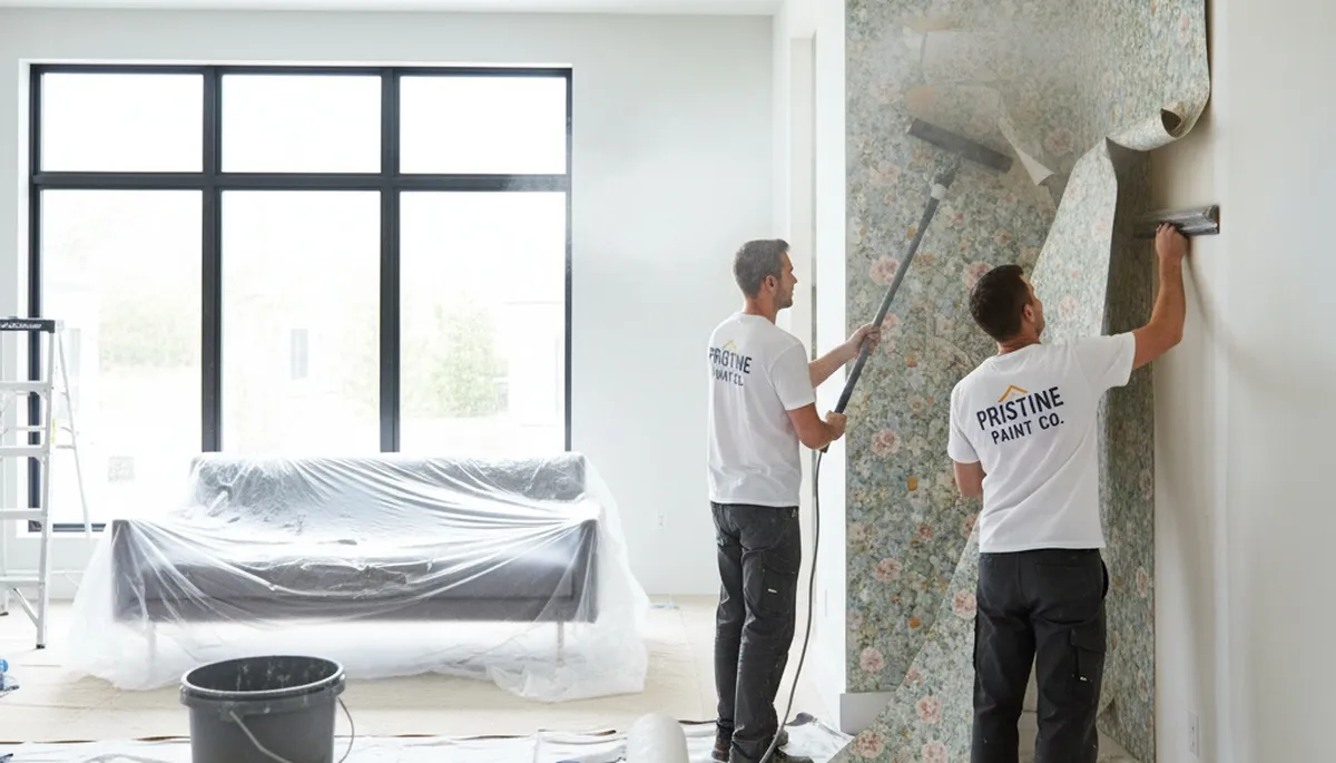 Professional wallpaper removal service at a Hoboken NJ home by expert house painters